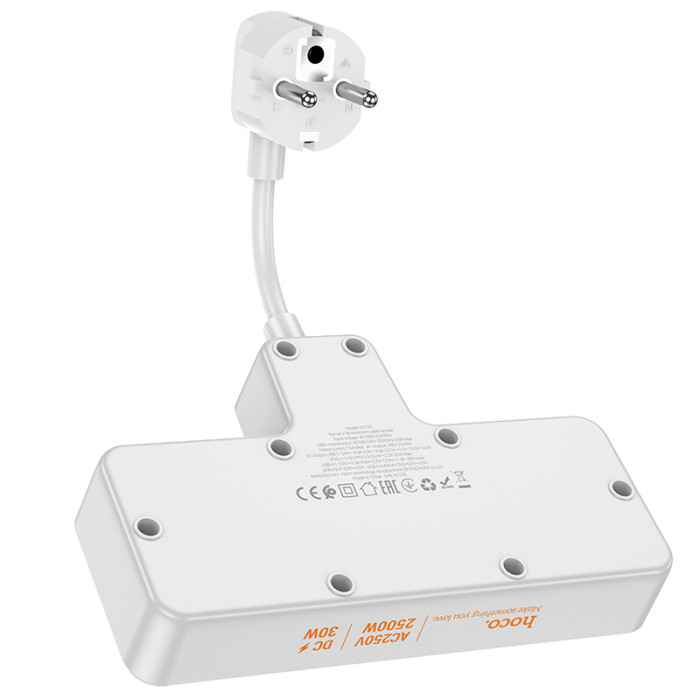 Мережевий подовжувач HOCO AC12A Reise 2-position expansion socket(PD30W/1C3A) (8.5 cm) White
