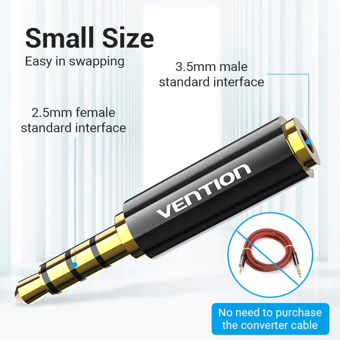 Аудіо перехідник Vention 3.5mm Male to 2.5mm Female Audio Adapter Black Metal Type (BFBB0)
