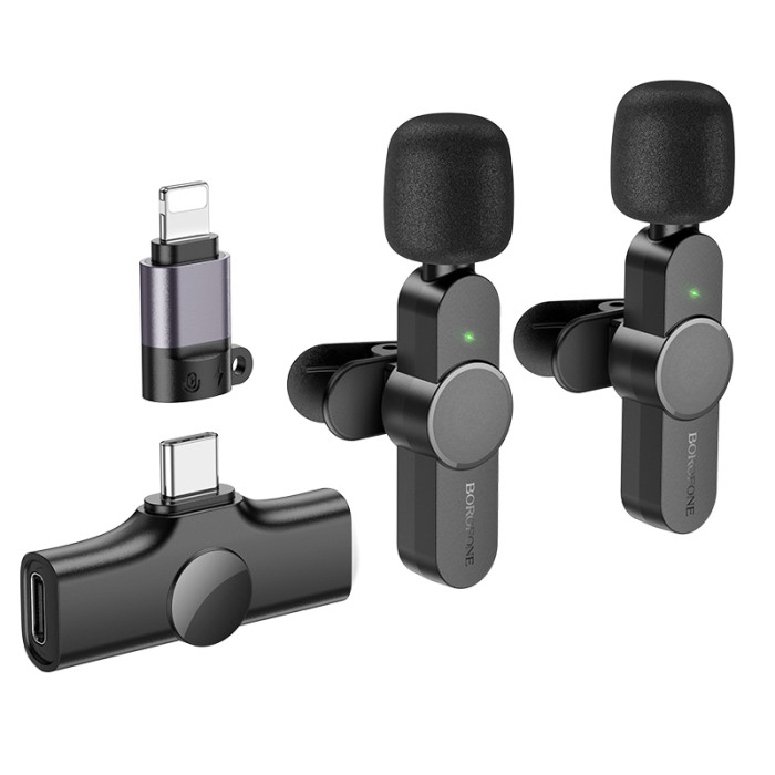 Бездротова мікрофонна система BOROFONE BFK12 Trophy lavalier dual-mic (iP/Type-C) Black