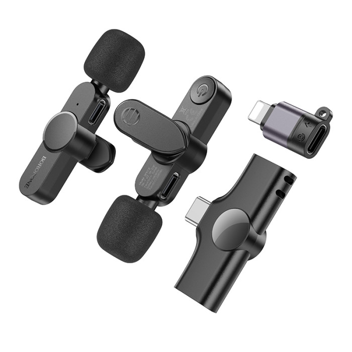 Бездротова мікрофонна система BOROFONE BFK12 Trophy lavalier dual-mic (iP/Type-C) Black