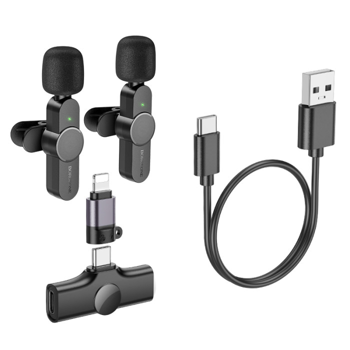Бездротова мікрофонна система BOROFONE BFK12 Trophy lavalier dual-mic (iP/Type-C) Black