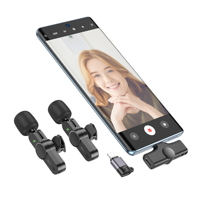 Бездротова мікрофонна система BOROFONE BFK12 Trophy lavalier dual-mic (iP/Type-C) Black