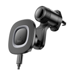 Автотримач для телефона з БЗП HOCO HW30 Crown magnetic wireless charging car holder (air outlet) Black Metal Gray