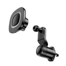 Автотримач для телефона з БЗП HOCO HW30 Crown magnetic wireless charging car holder (air outlet) Black Metal Gray
