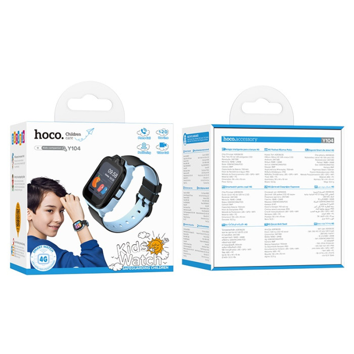 Дитячий смарт-годинник Hoco Y104 42mm. SIM 4G. Wi-Fi. 700 mAh. IP65 Blue