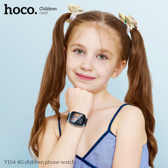 Дитячий смарт-годинник Hoco Y104 42mm. SIM 4G. Wi-Fi. 700 mAh. IP65 Blue