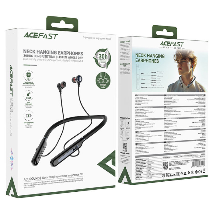 Бездротові спортивні навушники ACEFAST N5 neck hanging wireless earphones Black