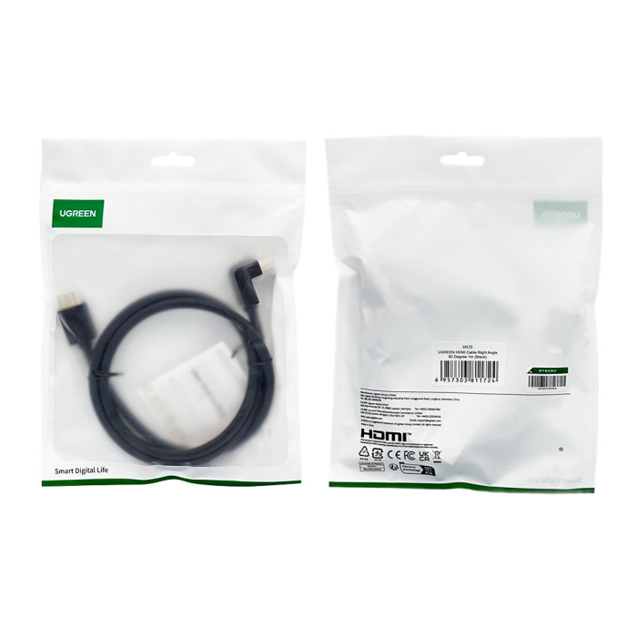 Кабель UGREEN HDMI 4K Cable Male to Male 90 Degree Black 1m