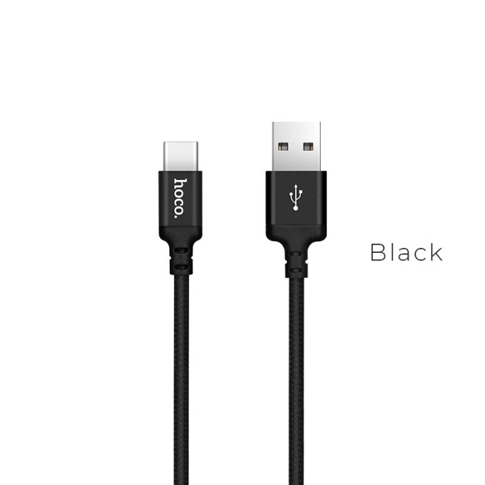 Кабель HOCO X14 USB to Type-C 2A, 2m, nylon, aluminum connectors, Black