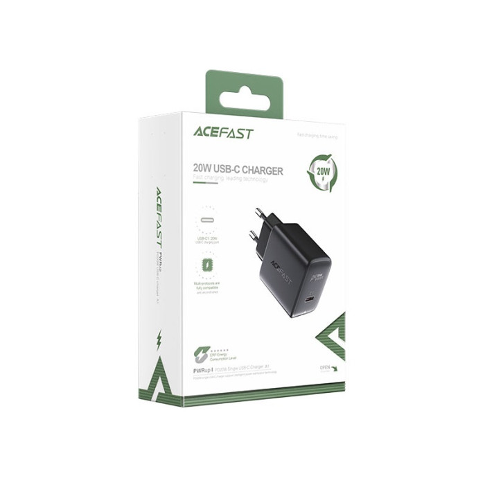 Мережевий зарядний пристрій ACEFAST A1 PD20W single USB-C charger Black
