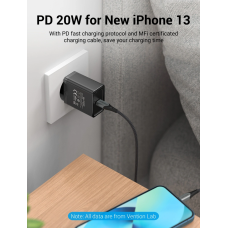Мережевий зарядний пристрій Vention 1-port USB-C Wall Charger(20W) EU-Plug Black (FADB0-EU)
