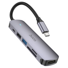 USB-хаб HOCO HB28 Type-C multi-function converter(HDTV+USB3.0+USB2.0+SD+TF+PD) Metal Gray