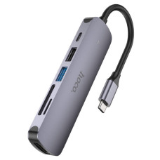 USB-хаб HOCO HB28 Type-C multi-function converter(HDTV+USB3.0+USB2.0+SD+TF+PD) Metal Gray