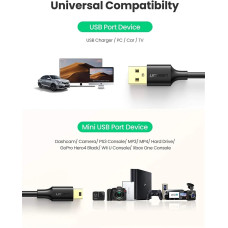 Кабель UGREEN USB 2.0 A Male to Mini 5 Pin Male Cable 3m (Black)