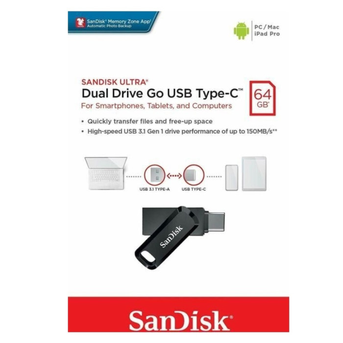 Флеш-накопичувач SanDisk USB 3.1 Ultra Dual Go Type-C 64Gb (150 Mb/s)