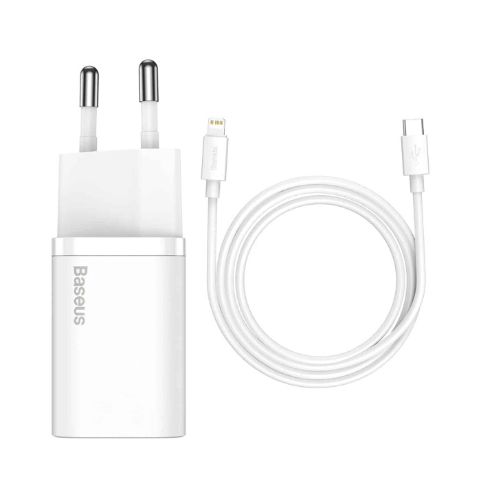 Мережевий зарядний пристрій з кабелем Baseus Super Si 1C 20W With Simple Wisdom Data Cable Type-C/iP 1m White