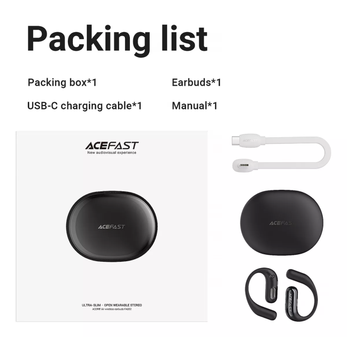 Бездротові навушники TWS ACEFAST FA002 ACEFIT Air wireless earbuds, ENC, IP54, Black