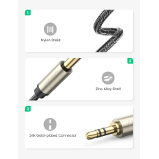 Аудіокабель UGREEN AV127 3.5mm Male  to 6.35mm Male, TRS Stereo Audio Cable, nylon braid, 2m Gray