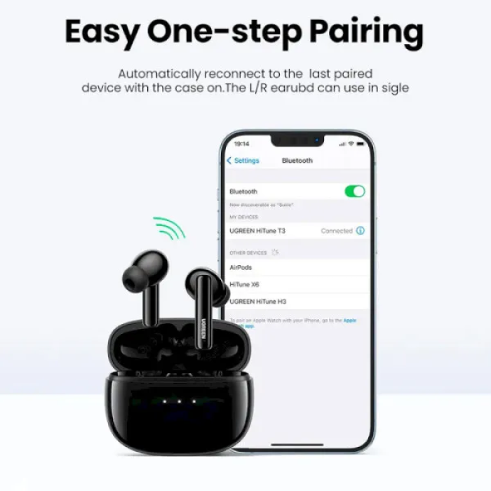 Бездротові навушники UGREEN WS106 HiTune T3 Active Noise-Cancelling Wireless Earbuds, IPX5, Black (UGR-90401)