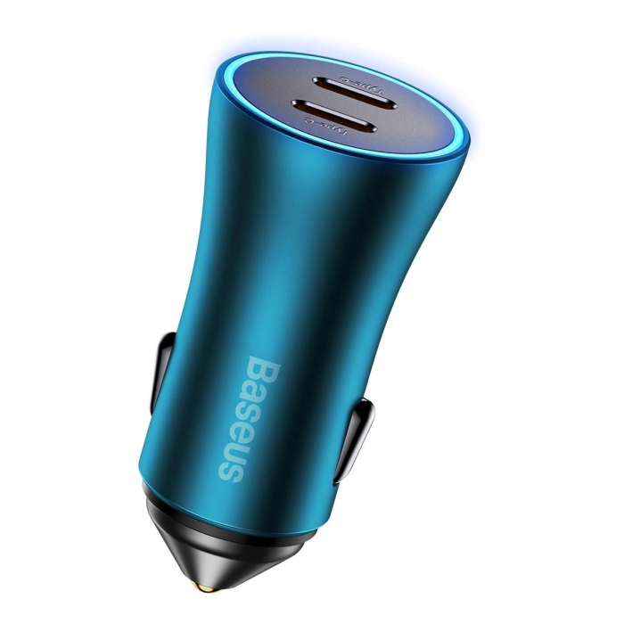 Автомобільний зарядний пристрій Baseus Golden Contactor Pro Dual Fast Charger Car Charger C+C 40W Blue