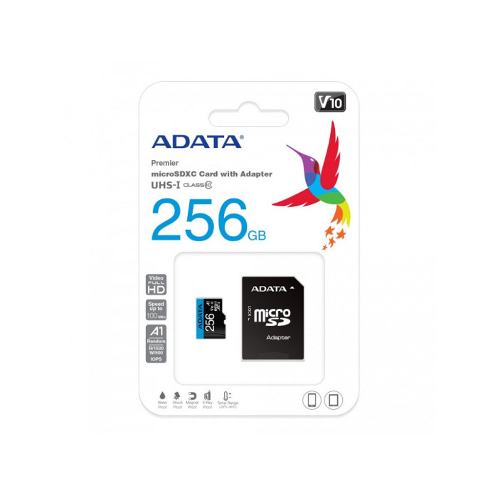Карта пам'яті microSDXC (UHS-1) A-DATA Premier 256Gb Class 10 А1 (R-100Mb/s) (adapter SD)
