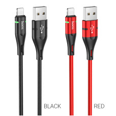 Кабель HOCO U93 USB to iP 2.4A, 1.2m, nylon, aluminum connectors, light indicator, Black