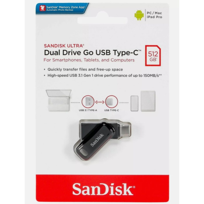 Флеш-накопичувач SanDisk USB 3.1 Ultra Dual Go Type-C 512Gb (150 Mb/s)