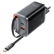 Мережевий зарядний пристрій з кабелем ACEFAST A111 PD67W GaN charger(2*USB-C+USB-A) with retractable cable Black