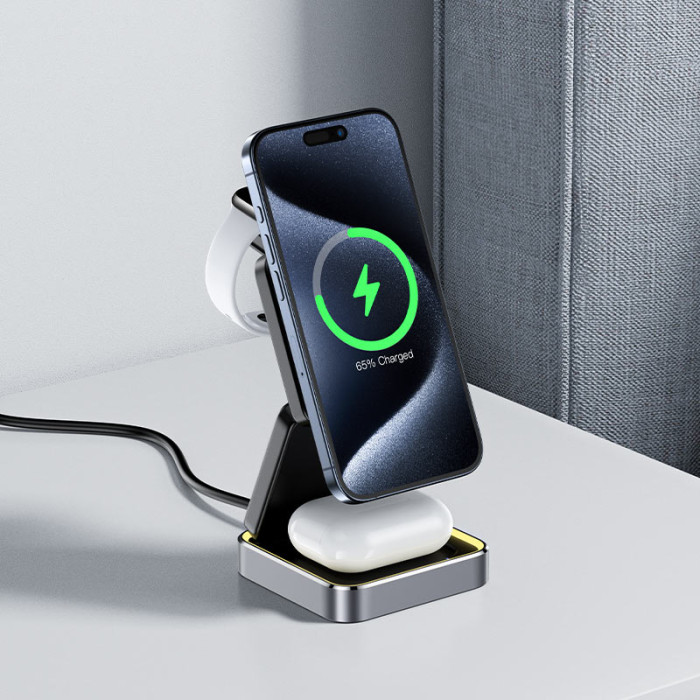 Бездротовий зарядний пристрій ACEFAST E20 desktop 3-in-1 wireless charging holder Black