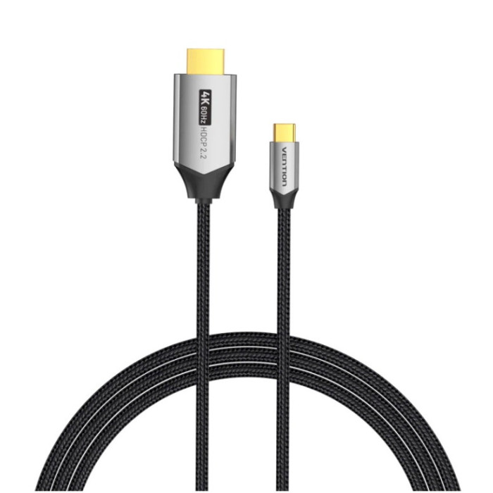 Кабель Vention Cotton Braided USB-C to HDMI Cable 1M Black Aluminum Alloy Type