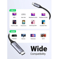 Кабель UGREEN MM142 USB-C to HDMI Male to Male Cable Aluminum Shell 1.5m (Gray Black)(UGR-50570)