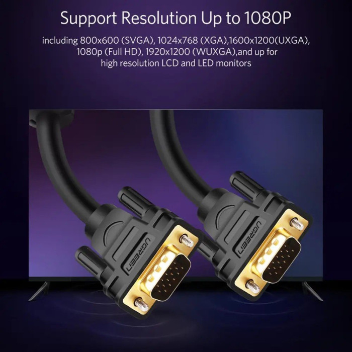 Кабель UGREEN VG101 VGA Male to Male Cable 1m (Black)(UGR-11673)