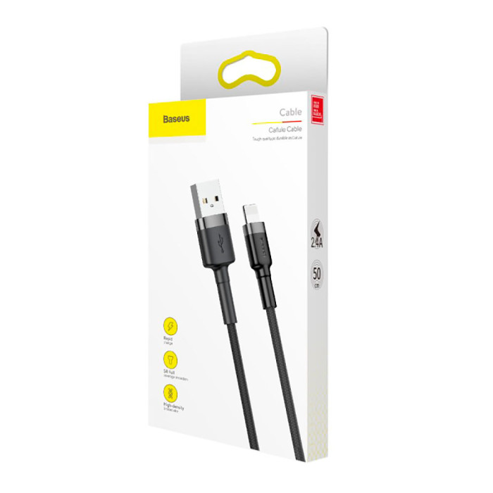 Кабель Baseus Cafule Cable USB For Lightning 2.4A 0.5m Gray+Black