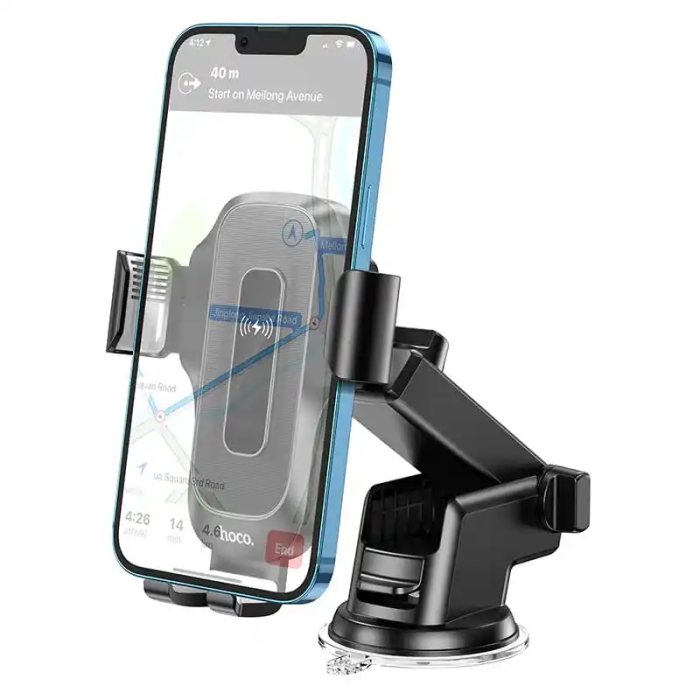 Автотримач для телефона з БЗП HOCO HW3 Wise automatic induction wireless fast charging car holder(center console) Black