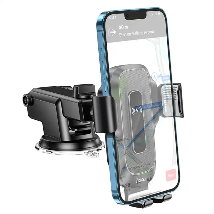 Автотримач для телефона з БЗП HOCO HW3 Wise automatic induction wireless fast charging car holder(center console) Black
