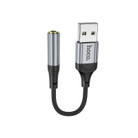 Аудiокабель HOCO LS36 USB-A  to 3.5mm female, nylon braid, 0,12m, Black