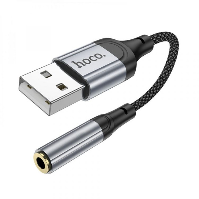 Аудiокабель HOCO LS36 USB-A to 3.5mm female, nylon braid, 0,12m, Black