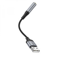 Аудiокабель HOCO LS36 USB-A  to 3.5mm female, nylon braid, 0,12m, Black