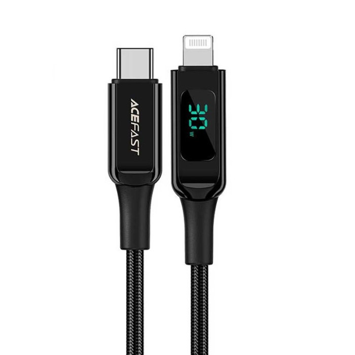 Кабель ACEFAST C6-01 Type-C to iP, 3A, 30W, 1.2m, nylon, zinc connectors, Black