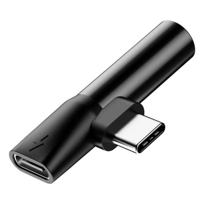 Кабель-перехiдник Baseus L41 Type-C(input) for Type-C female connectors+3.5 mm female Black