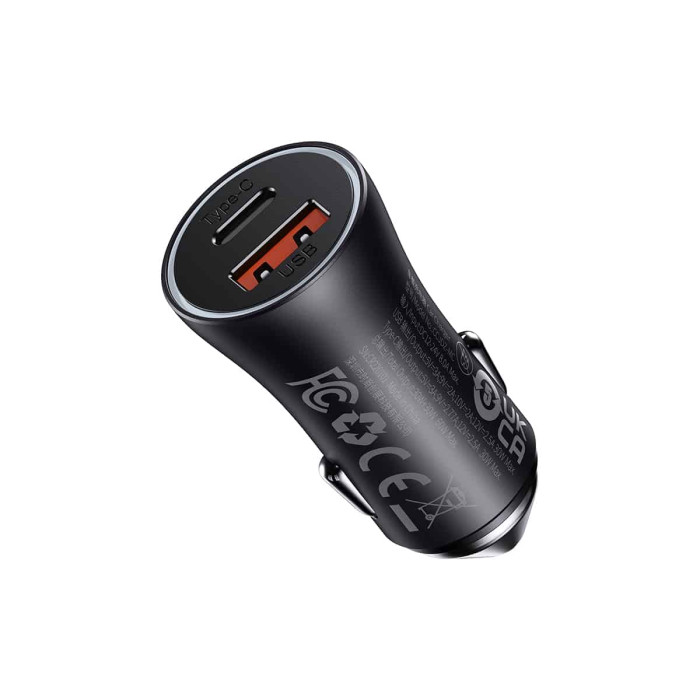 Автомобільний зарядний пристрій Baseus Golden Contactor Max Dual Fast Charger Car Charger U+C 60W Dark Gray