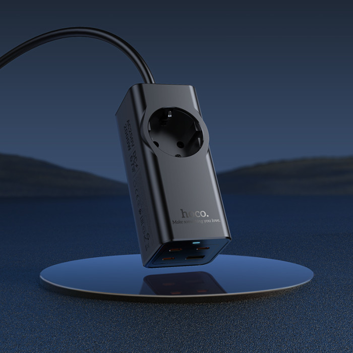 Мережевий подовжувач HOCO NS9 Wisdom 1-position (PD67W/3C1A) desktop socket (EU/GER) (2 m) Black