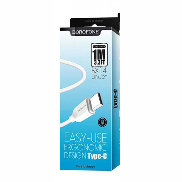 Кабель BOROFONE BX14 USB to Type-C 2.4A, 1m, PVC, TPE connectors, White