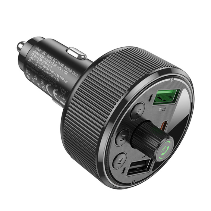 АЗП з FM-модулятором HOCO E82 Guerrero PD30W+QC3.0 car BT FM transmitter Black
