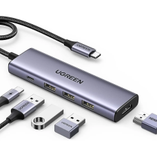 USB-хаб UGREEN CM511 USB-C To HDMI+3*USB 3.0 A+PD Power Converter