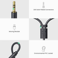 Аудіокабель UGREEN AV109 3.5mm Male to 2RCA Female Cable 25cm (Gray)(UGR-10547)