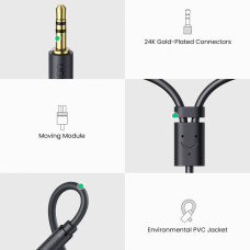 Аудіокабель UGREEN AV109 3.5mm Male to 2RCA Female Cable 25cm (Gray)(UGR-10547)