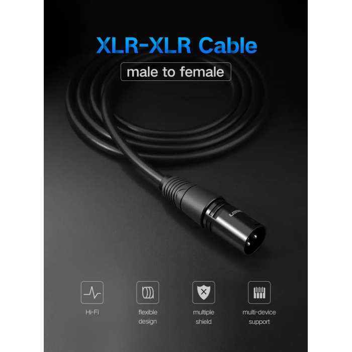 Аудіокабель UGREEN AV130 Cannon Male to Female Microphone Extension Audio Cable 1m (Black)(UGR-20708)