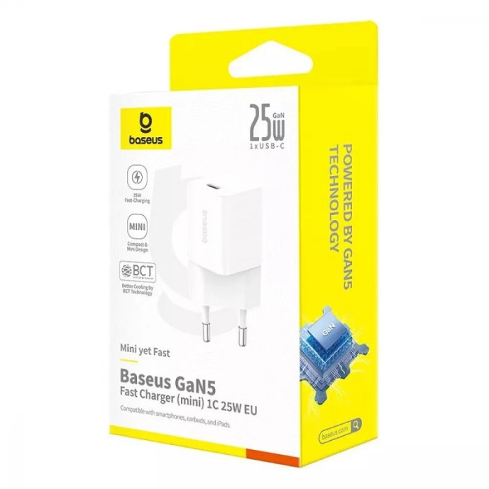 Мережевий зарядний пристрій Baseus GaN5 Fast Charger (mini) 1C 25W EU Moon White