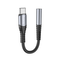 Аудіокабель HOCO LS33 Type-C to 3.5 female, nylon braid,  0,12m, Metal Gray